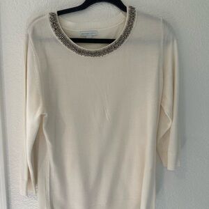 Cream Sweater with Beaded Neckline